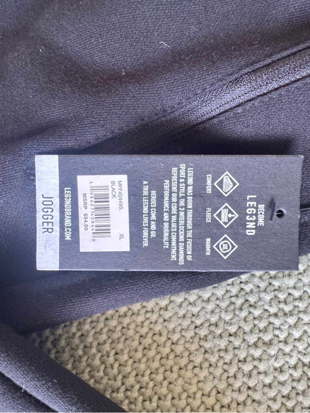 LEG3ND Black Jogger Sweatpants – XL (Runs Small / Teen Fit) NWT - Picture 4 of 4